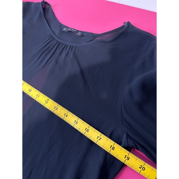 Zara Womens Black Sheer Chiffon Twist Back Blouse Top Sz M Chic Party Layer - Picture 5 of 8